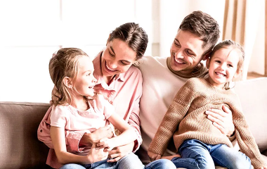 Family together happy at home