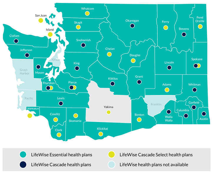 Map of LifeWise plans by county