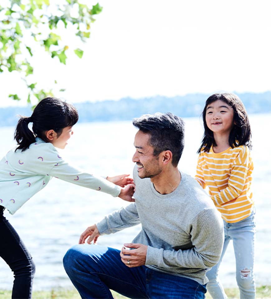 Family playing together outside