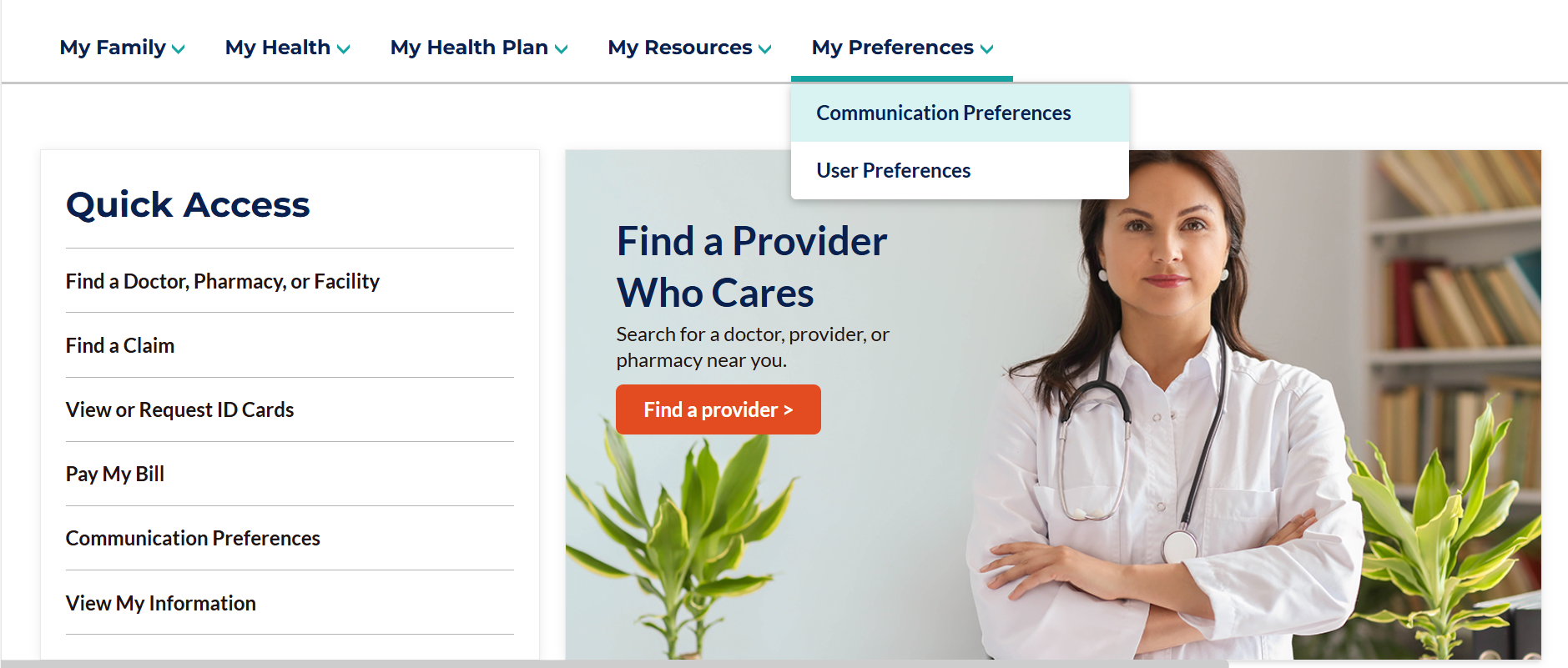 LifeWise Insurance Plan of Washington Communication Preferences Menu