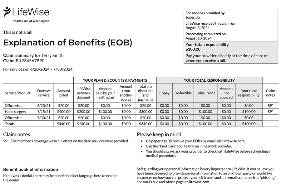 Sample of an Explanation of Benefits